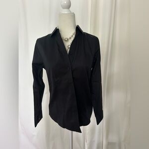 Chico's 0 (S/4) Black No-Iron Button Down Long Sleeve Shirt